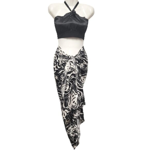 Black Rose Pareo Sarong Skirt Swimsuit Cover Up Strapless Dress - Picture 8 of 9